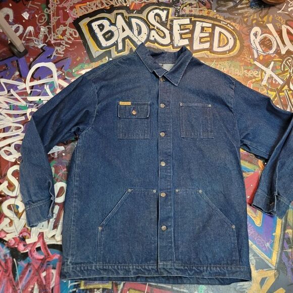 Vintage 80s PRSN BLU denim gangster barn coat - size: 3XL USA made, dark wash